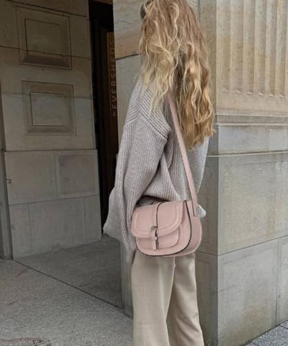 AFKOMST Crossbody Bags for Women,Small Saddle Purse and Boho Cross Body Handbags,Vegan Leather, Pink - Image 2