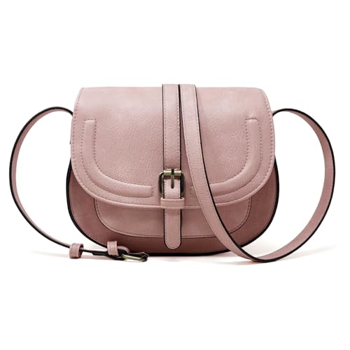 AFKOMST Crossbody Bags for Women,Small Saddle Purse and Boho Cross Body Handbags,Vegan Leather, Pink - Image 1