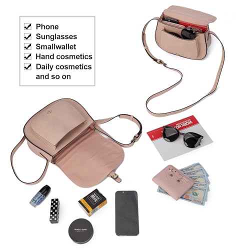 AFKOMST Crossbody Bags for Women,Small Saddle Purse and Boho Cross Body Handbags,Vegan Leather, Pink - Image 4
