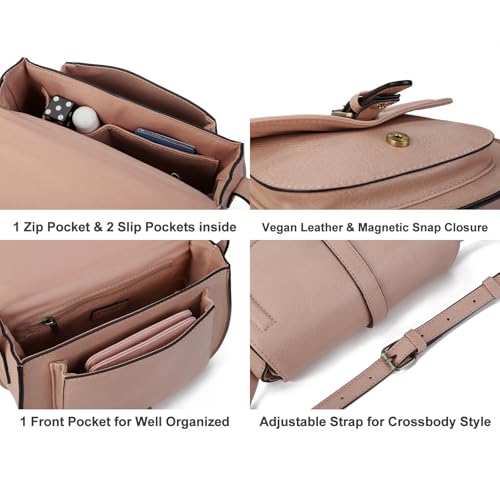 AFKOMST Crossbody Bags for Women,Small Saddle Purse and Boho Cross Body Handbags,Vegan Leather, Pink - Image 5