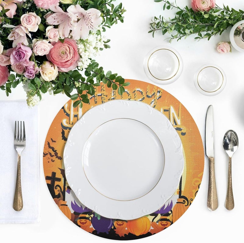 Kcldeci Halloween Gnome Placemats for Dining Table Set of 4 Halloween Pumpkin Round Place mats Tablemats for Kitchen Dining Table Decoration Indoor Outdoor - Image 4