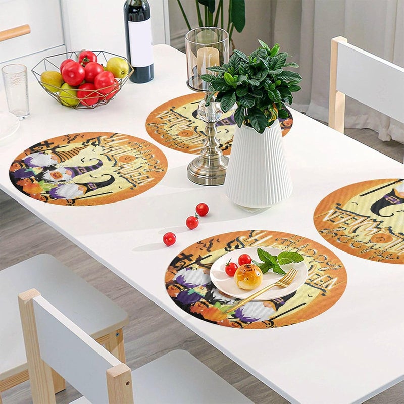 Kcldeci Halloween Gnome Placemats for Dining Table Set of 4 Halloween Pumpkin Round Place mats Tablemats for Kitchen Dining Table Decoration Indoor Outdoor - Image 5