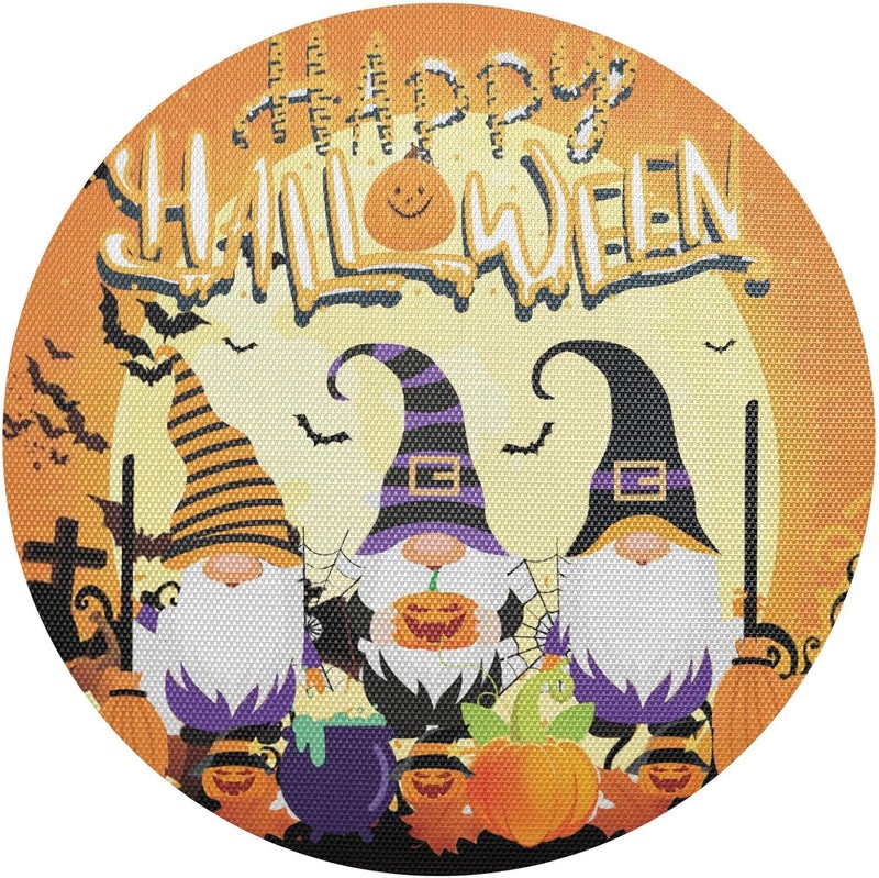 Kcldeci Halloween Gnome Placemats for Dining Table Set of 4 Halloween Pumpkin Round Place mats Tablemats for Kitchen Dining Table Decoration Indoor Outdoor - Image 1