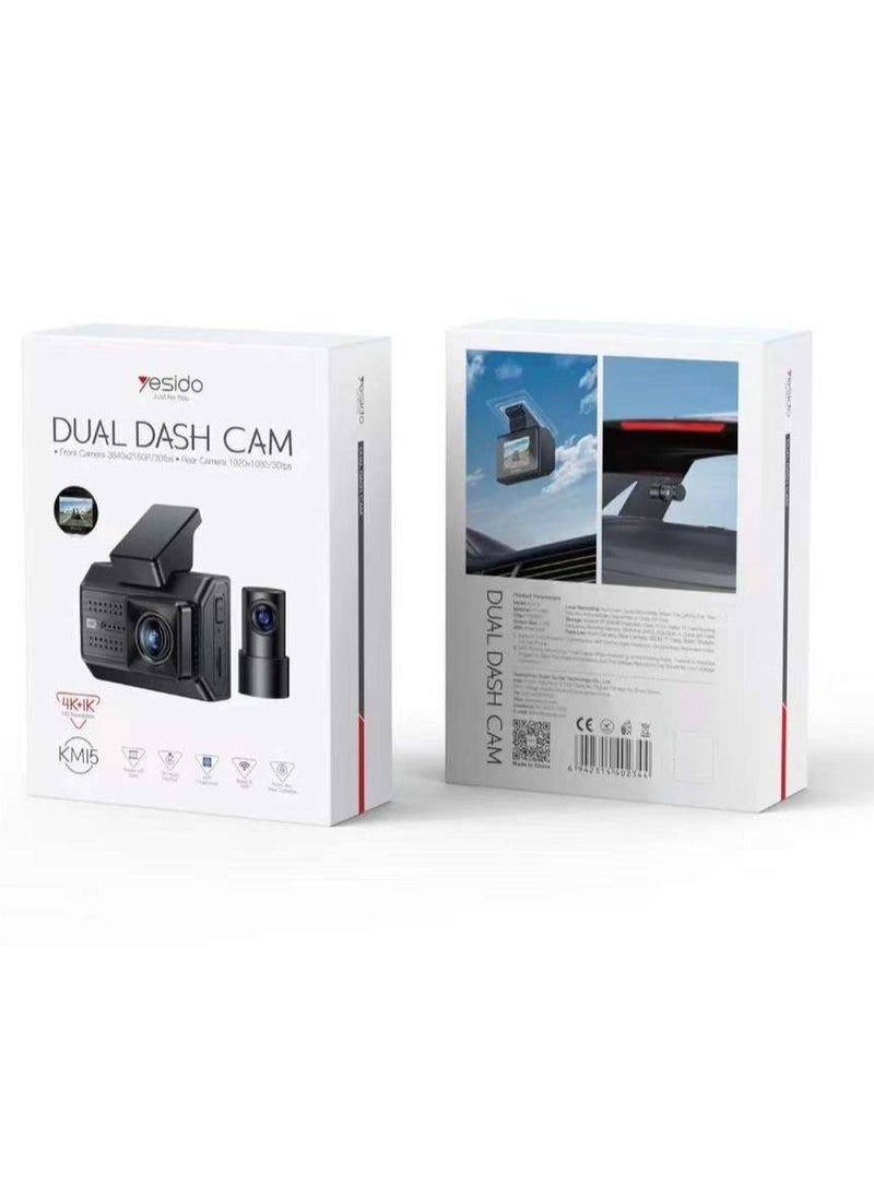 Yesido - Yesido KM15 4K Dual Dash Driving Recorder Front And Rear Camera With G Sensor And Loop Recording - Image 1