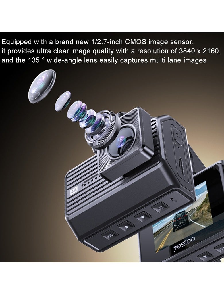 Yesido - Yesido KM15 4K Dual Dash Driving Recorder Front And Rear Camera With G Sensor And Loop Recording - Image 1