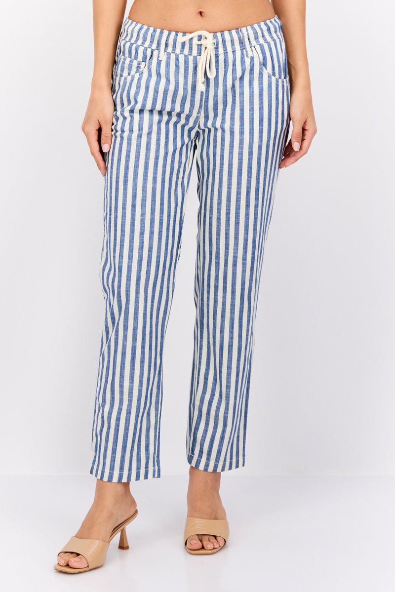 Robe Di Kappa Women Perfect Fit  Stripe Straight Leg Pants, Blue - Image 1