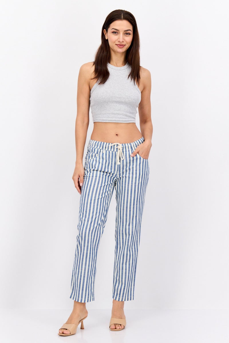 Robe Di Kappa Women Perfect Fit  Stripe Straight Leg Pants, Blue - Image 2