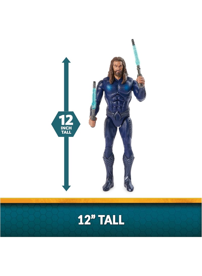 سبن ماستر مجسم أكوامان من دي سي كوميكس، إصدار دبل سترايك، بطول 30 سم، ببدلة التخفي، مزود بأضواء وأصوات، و11 نقطة مفصلية، لعبة أطفال قابلة للتجميع من فئة الأبطال الخارقين للأولاد - Image 5