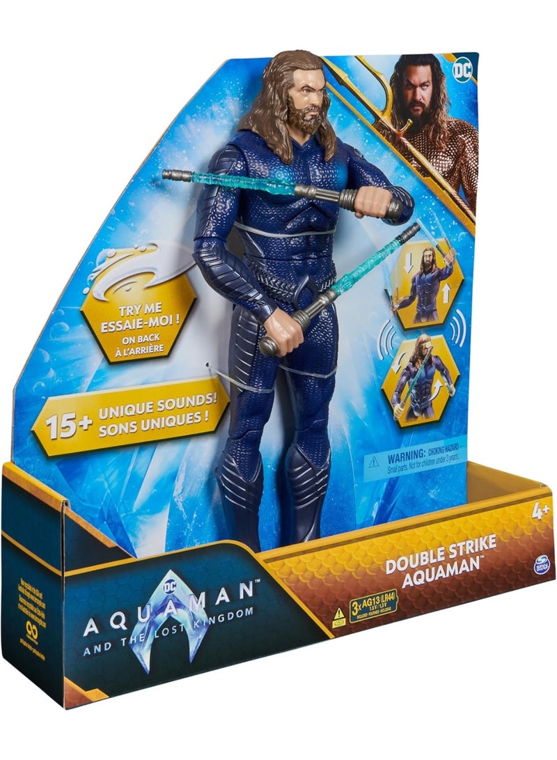 سبن ماستر مجسم أكوامان من دي سي كوميكس، إصدار دبل سترايك، بطول 30 سم، ببدلة التخفي، مزود بأضواء وأصوات، و11 نقطة مفصلية، لعبة أطفال قابلة للتجميع من فئة الأبطال الخارقين للأولاد - Image 2