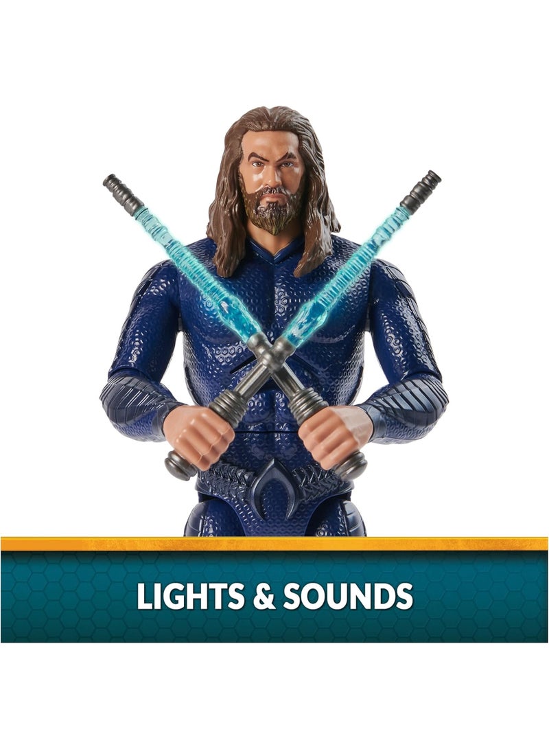 سبن ماستر مجسم أكوامان من دي سي كوميكس، إصدار دبل سترايك، بطول 30 سم، ببدلة التخفي، مزود بأضواء وأصوات، و11 نقطة مفصلية، لعبة أطفال قابلة للتجميع من فئة الأبطال الخارقين للأولاد - Image 4