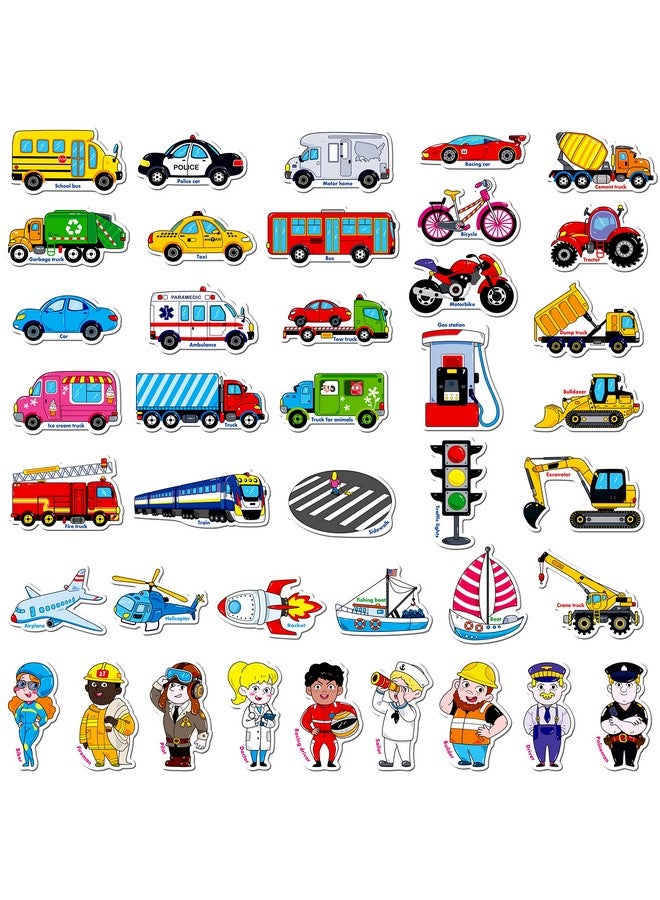 SpriteGru 40 Pcs Vehicle Magnets, Vehicles And Professions Fridge Magnets For Kids-Common Vehicles, Airplane, Boat & Occupations-Magnetic Transport Refrigerator Decors Educational Learning Toys For Toddlers - Image 1
