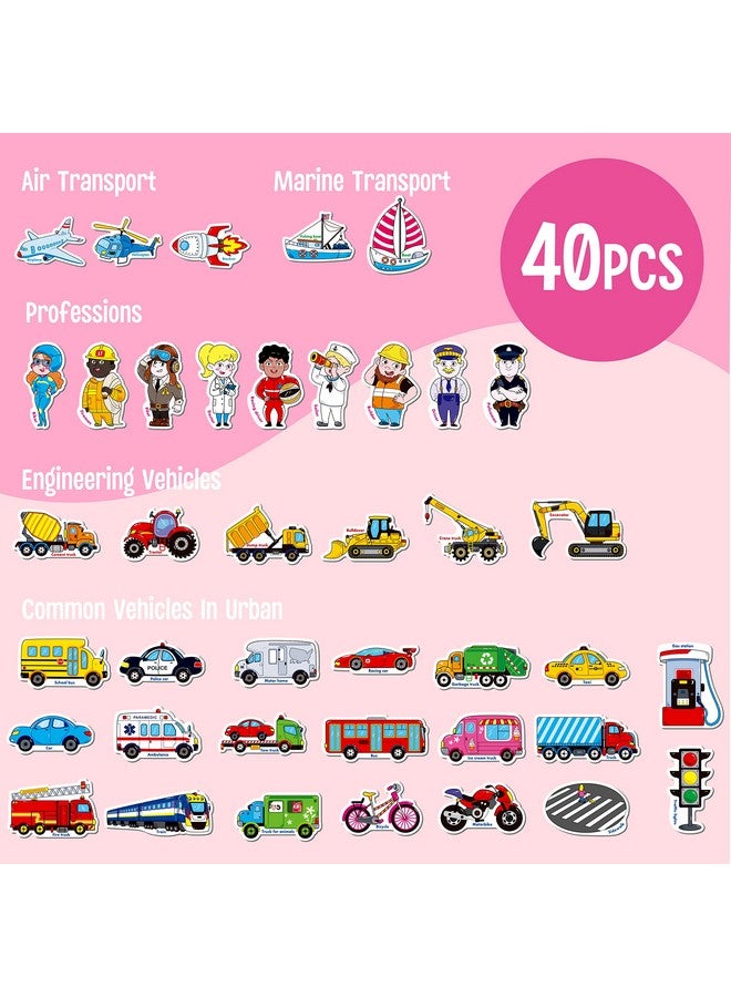 SpriteGru 40 Pcs Vehicle Magnets, Vehicles And Professions Fridge Magnets For Kids-Common Vehicles, Airplane, Boat & Occupations-Magnetic Transport Refrigerator Decors Educational Learning Toys For Toddlers - Image 3