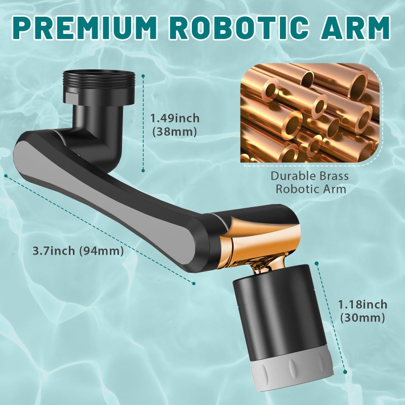 Cecefin 1440 Rotating-Faucet-Extender Sink Aerator - 1080+360 Large-Angle Splash Tap Extension With 2 Water Outlet  Swivel Multifunctional Robotic Arm For Kitchen/Bathroom  Black - Image 4