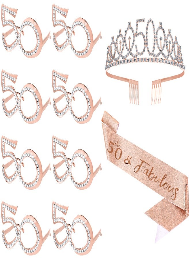 كانلير مجموعة زينة عيد الميلاد الخمسين من كانلييه، ١٠ قطع، للنساء: نظارات لامعة باللون الذهبي الوردي، وشاح وتاج، إكسسوار مثالي لحفلات أعياد الميلاد. - Image 1