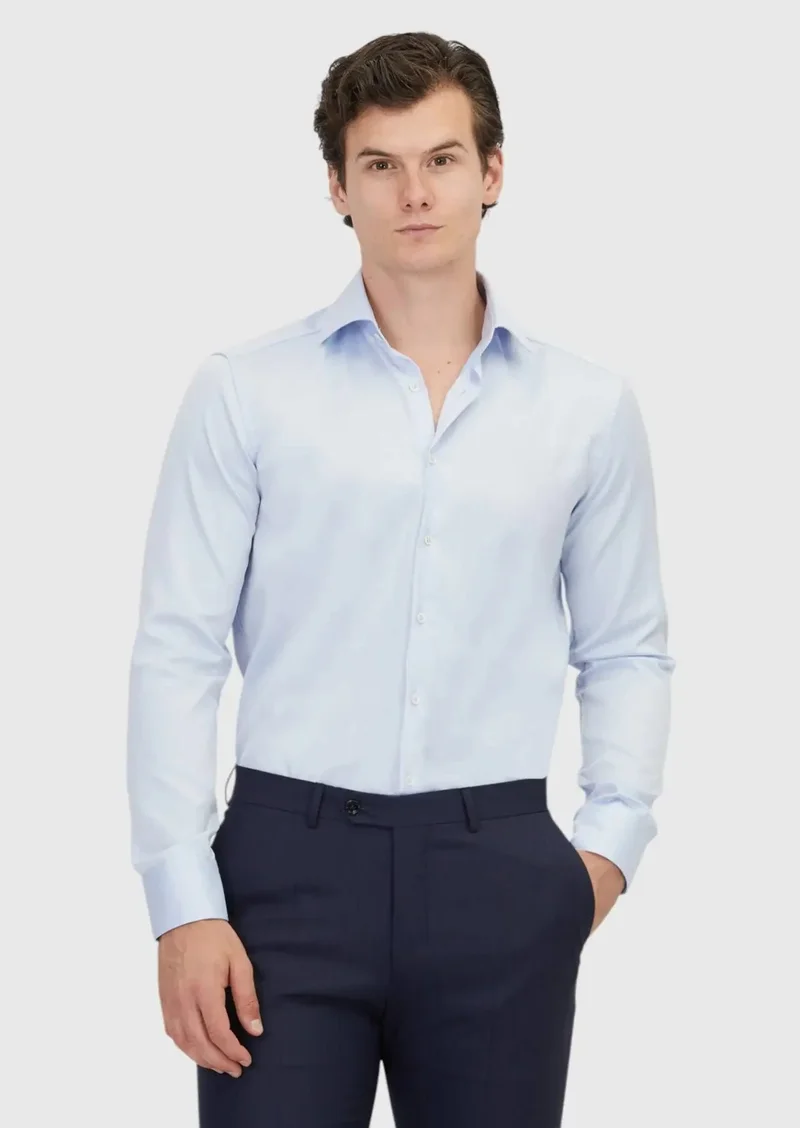 RAMSEY Light Blue Regular Fit Non Iron Weaving Classical 100% Cotton Shirt