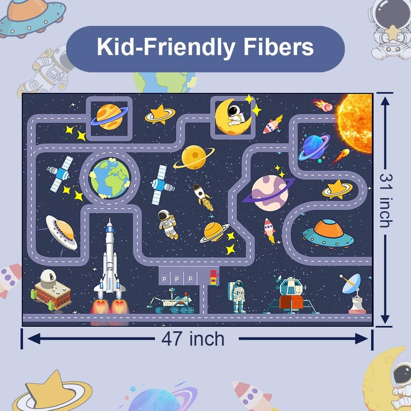 Pyrrhite Outer Space Kid Rugï¼ŒBoys Car Rug for Kids Toy Cars Have Fun Safely, Non-Slip Educational City Road Rugs Carpets for Kid Room Bedroomï¼ˆ47Ã—31 in - Image 2
