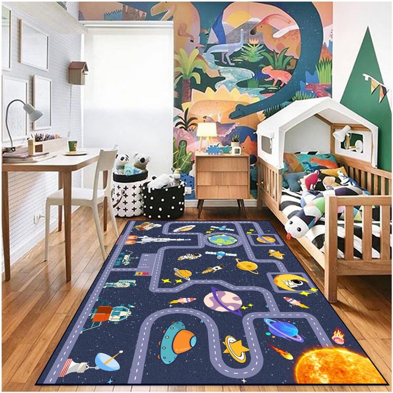 Pyrrhite Outer Space Kid Rugï¼ŒBoys Car Rug for Kids Toy Cars Have Fun Safely, Non-Slip Educational City Road Rugs Carpets for Kid Room Bedroomï¼ˆ47Ã—31 in - Image 3