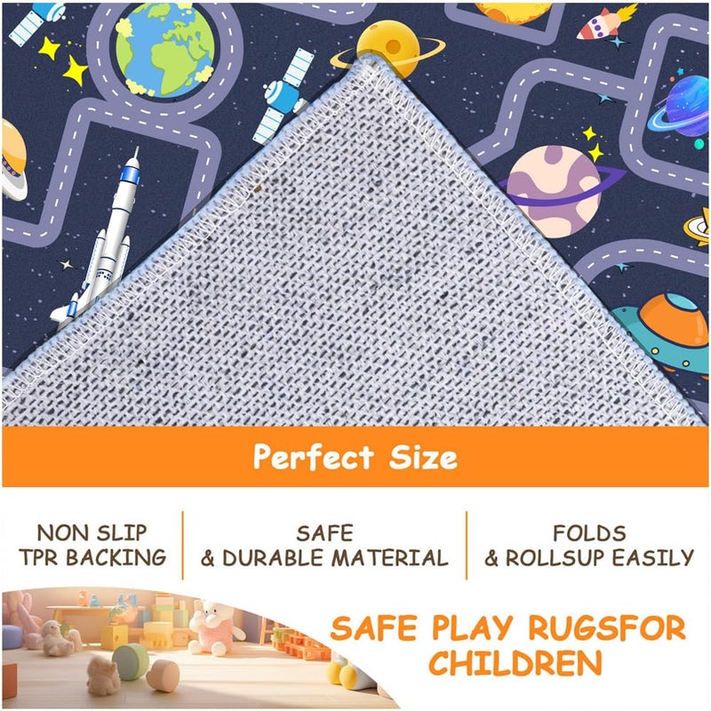 Pyrrhite Outer Space Kid Rugï¼ŒBoys Car Rug for Kids Toy Cars Have Fun Safely, Non-Slip Educational City Road Rugs Carpets for Kid Room Bedroomï¼ˆ47Ã—31 in - Image 5