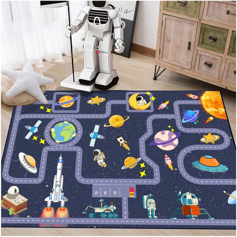 Pyrrhite Outer Space Kid Rugï¼ŒBoys Car Rug for Kids Toy Cars Have Fun Safely, Non-Slip Educational City Road Rugs Carpets for Kid Room Bedroomï¼ˆ47Ã—31 in - Image 1