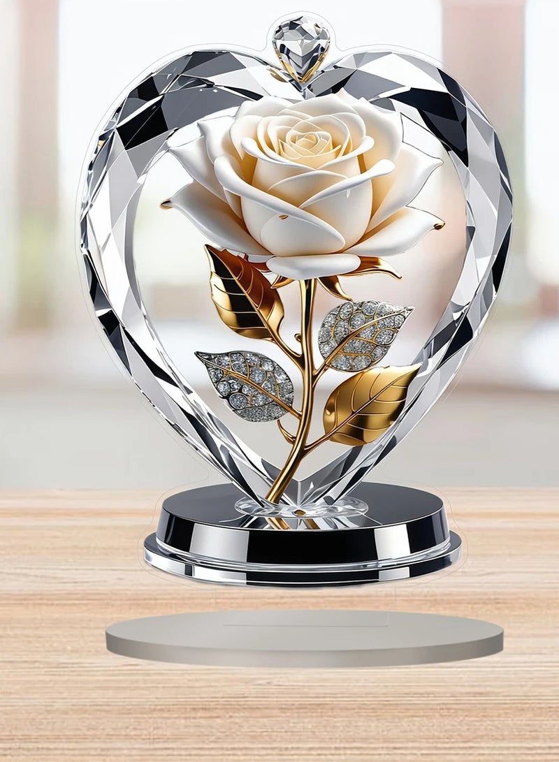 بامير ديكورات أكريليك على شكل وردة - لوحة فنية جدارية زهرية على الطراز البوهيمي مع لمسات ذهبية لامعة، طباعة مسطحة ثنائية الأبعاد لديكور المنزل، عيد الحب، عيد الأم، الكريسماس، ذكرى الزواج، هدايا أعياد الميلاد ورأس السنة الجديدة، ديكورات ورد، تفاصيل دقيقة، لمسة نهائية لامعة، طباعة مسطحة ثنائية الأبعاد - Image 1