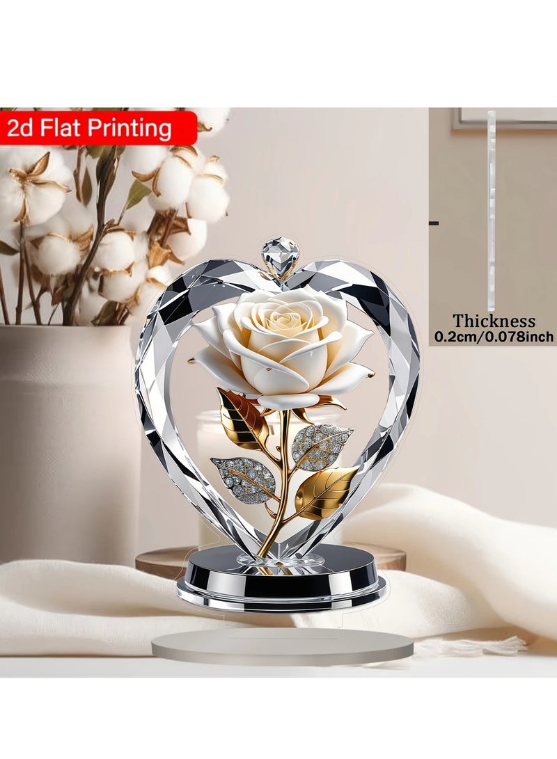 بامير ديكورات أكريليك على شكل وردة - لوحة فنية جدارية زهرية على الطراز البوهيمي مع لمسات ذهبية لامعة، طباعة مسطحة ثنائية الأبعاد لديكور المنزل، عيد الحب، عيد الأم، الكريسماس، ذكرى الزواج، هدايا أعياد الميلاد ورأس السنة الجديدة، ديكورات ورد، تفاصيل دقيقة، لمسة نهائية لامعة، طباعة مسطحة ثنائية الأبعاد - Image 3