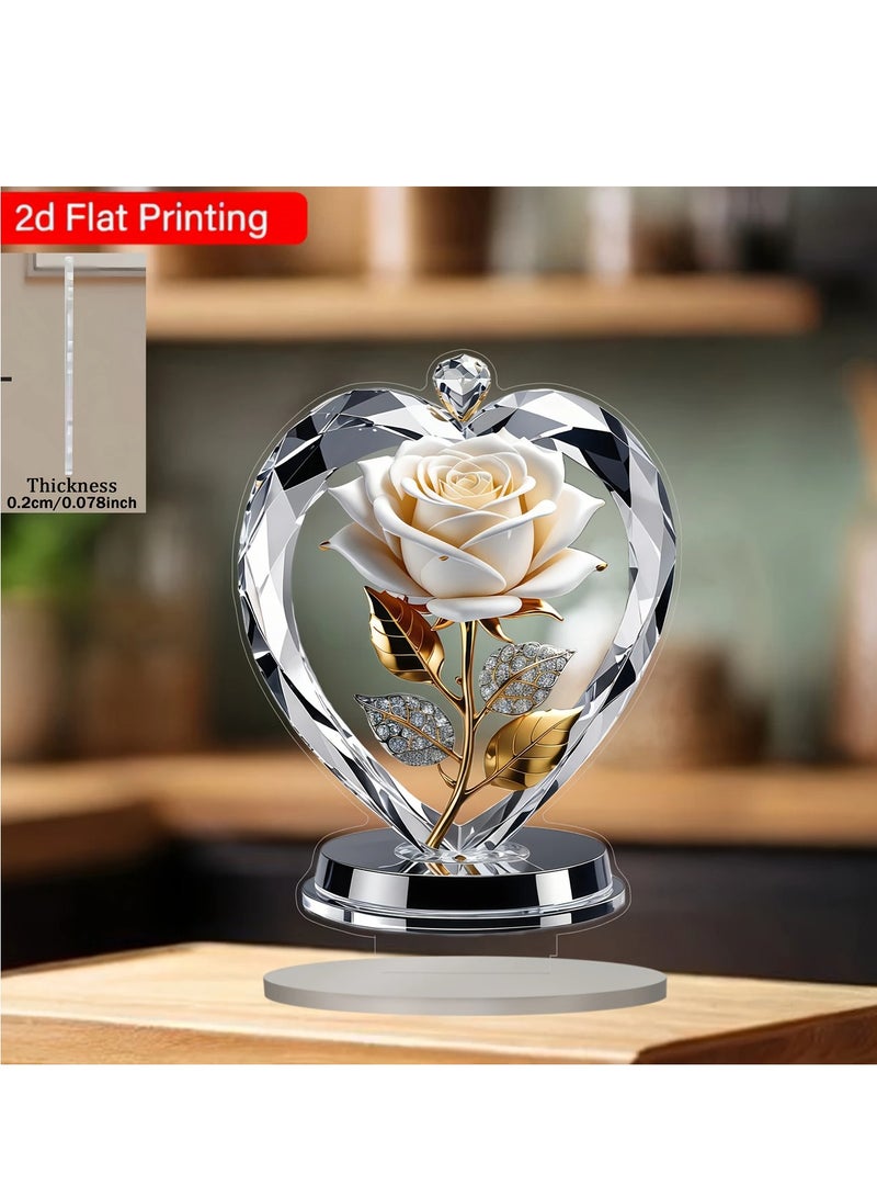 بامير ديكورات أكريليك على شكل وردة - لوحة فنية جدارية زهرية على الطراز البوهيمي مع لمسات ذهبية لامعة، طباعة مسطحة ثنائية الأبعاد لديكور المنزل، عيد الحب، عيد الأم، الكريسماس، ذكرى الزواج، هدايا أعياد الميلاد ورأس السنة الجديدة، ديكورات ورد، تفاصيل دقيقة، لمسة نهائية لامعة، طباعة مسطحة ثنائية الأبعاد - Image 2