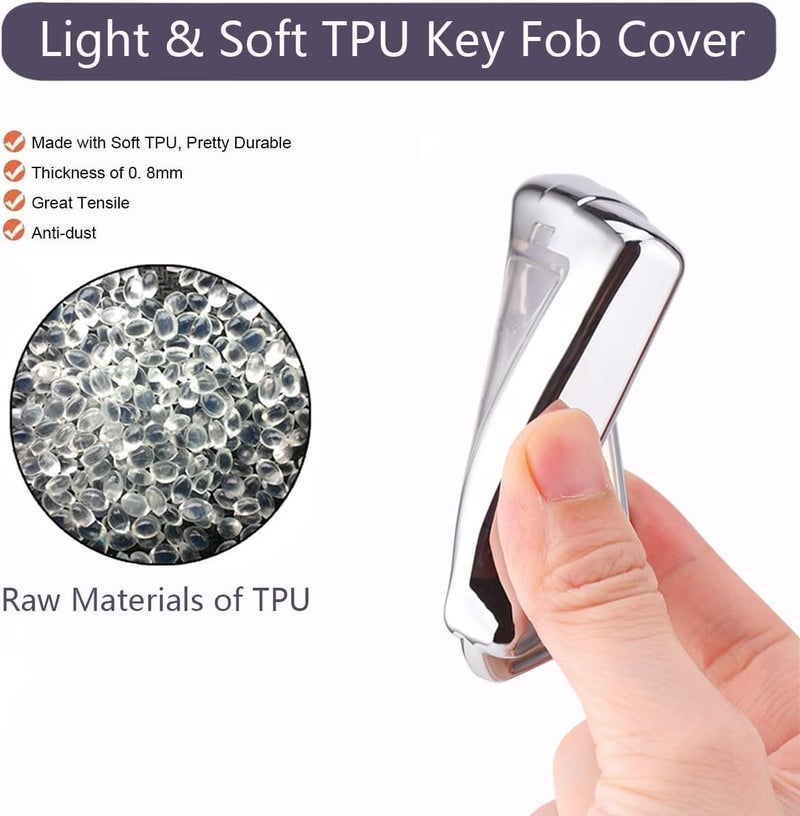 YaSeim Soft TPU Car Key Fob Cover for Jeep Grand Cherokee L & Grand Wagoneer - Silver - Image 3
