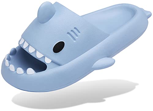 INMINPIN Men's and Women's Shark Slides Cloud Slippers Summer Novelty Open Toe Slide Sandals Anti-Slip Beach Pool Shower Shoes with Cushioned Thick Sole, Blue, 11-12 Women/9.5-10 Men - Image 1