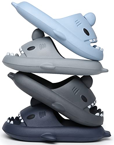 INMINPIN Men's and Women's Shark Slides Cloud Slippers Summer Novelty Open Toe Slide Sandals Anti-Slip Beach Pool Shower Shoes with Cushioned Thick Sole, Blue, 11-12 Women/9.5-10 Men - Image 4