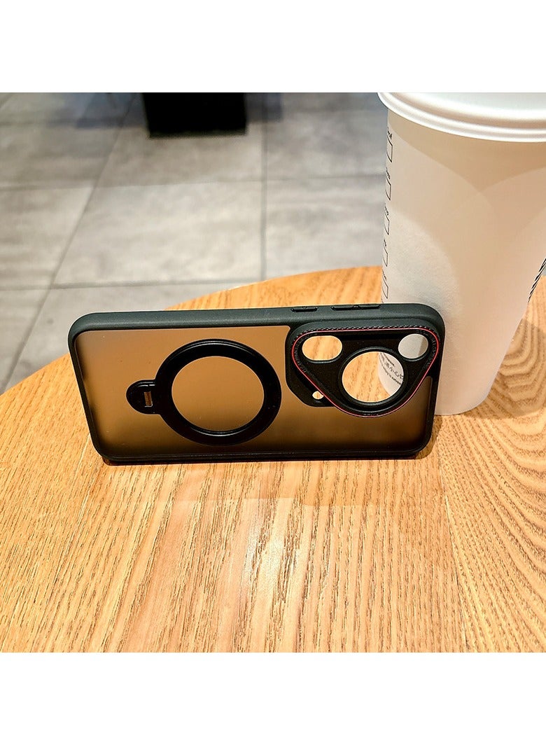 general Magnetic Case Compatible with Huawei Pura 80 Ultra 5G, 【Supports Wireless Charging】 Dirt and Drop Resistant Leather Case with 360° Rotating Stand - Image 4