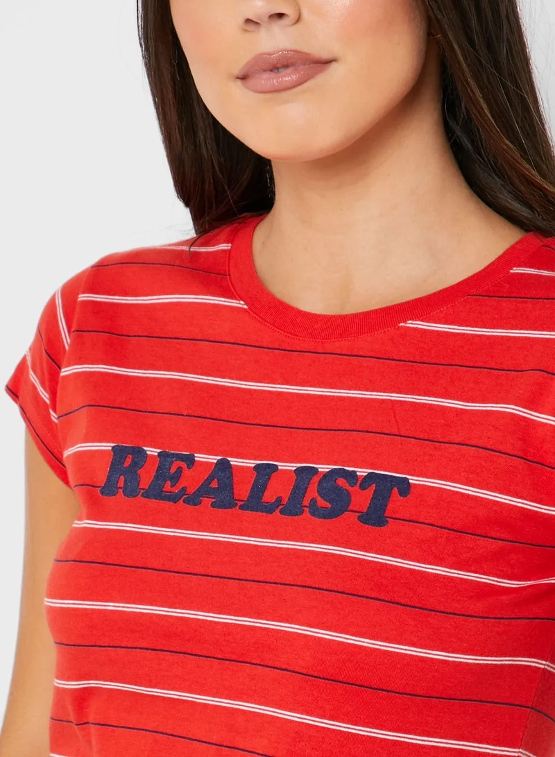 Cotton On Slogan Striped T-Shirt