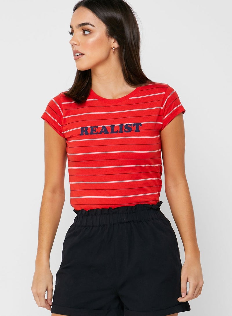 Cotton On Slogan Striped T-Shirt  - Image 1