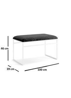INDIDECOR INDIDECOR 64205 Hallway Bench Entryway Bench for Home and Office Black Velvet Cushion White Metal Frame Suitable for Living RoomBedroomOffice 100 cm x 46 cm x 39 cm  - Image 3