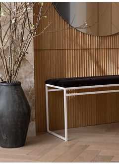 INDIDECOR INDIDECOR 64205 Hallway Bench Entryway Bench for Home and Office Black Velvet Cushion White Metal Frame Suitable for Living RoomBedroomOffice 100 cm x 46 cm x 39 cm  - Image 2