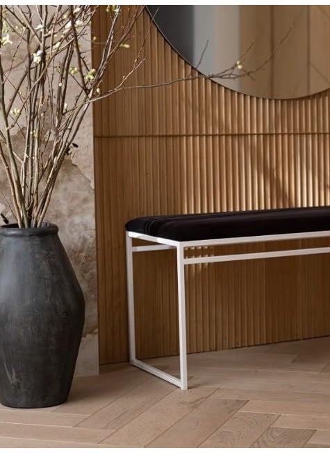 INDIDECOR INDIDECOR 64205 Hallway Bench Entryway Bench for Home and Office Black Velvet Cushion White Metal Frame Suitable for Living RoomBedroomOffice 100 cm x 46 cm x 39 cm  - Image 2