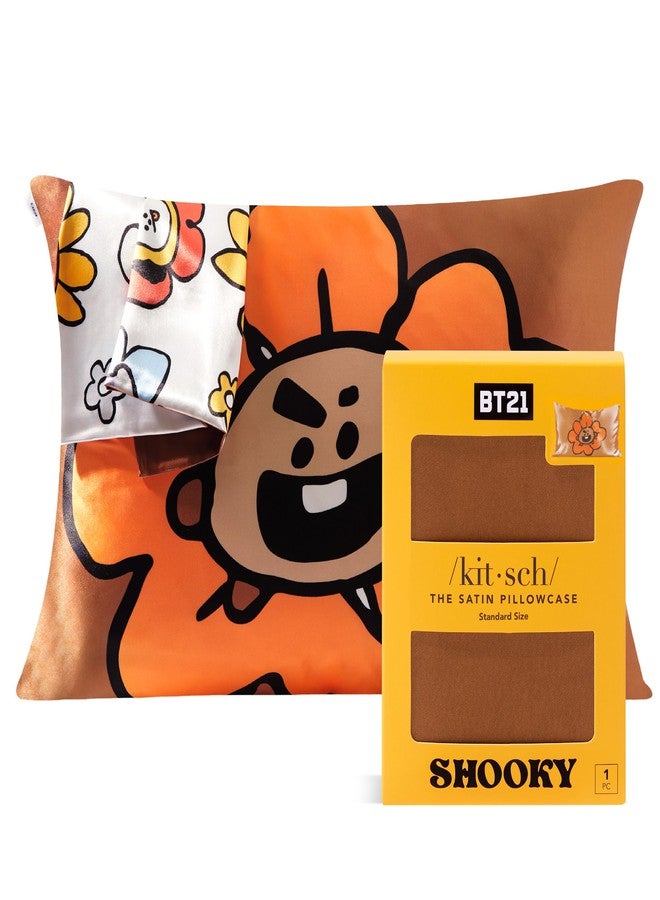 كيتش غطاء وسادة من الساتان من Kitsch x BT21 - غطاء وسادة للأطفال الصغار بسحاب - غطاء وسادة ساتان بارد للأطفال الصغار للشعر والبشرة - غطاء وسادة للأطفال بمقاس قياسي (19 × 26) - Shooky - Image 1