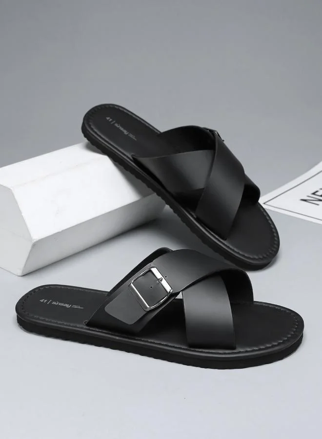 Take Two Men Black Cross-Strap Slip-On Flip-Flops