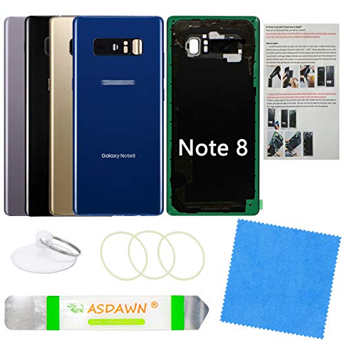 ASDAWN Galaxy Note 8 Replacement Back Glass Panel Case with Installation Manual + Pre-Installed Camera Lens + Repair Tool Kit for Samsung Galaxy Note 8 SM-N950 All Carriers (Deep Sea Blue) - Image 1