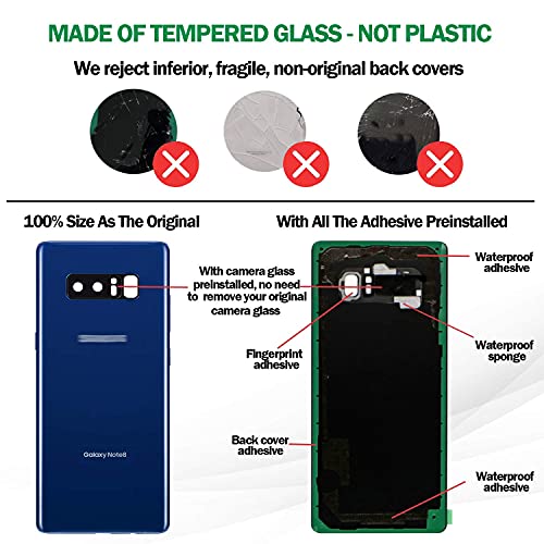ASDAWN Galaxy Note 8 Replacement Back Glass Panel Case with Installation Manual + Pre-Installed Camera Lens + Repair Tool Kit for Samsung Galaxy Note 8 SM-N950 All Carriers (Deep Sea Blue) - Image 4