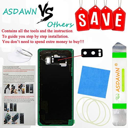 ASDAWN Galaxy Note 8 Replacement Back Glass Panel Case with Installation Manual + Pre-Installed Camera Lens + Repair Tool Kit for Samsung Galaxy Note 8 SM-N950 All Carriers (Deep Sea Blue) - Image 2