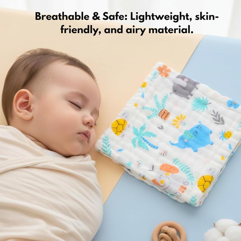 OBaby طقم مناشف تجشؤ من القطن الموسلين الفائق النعومة 6 طبقات 25 سم × 50 سم (عبوة من 10) | عالية الامتصاص وسريعة الجفاف لعمليات تسرب حديثي الولادة | أكثر من 20 طباعة مختلطة لطيفة | لطيفة على بشرة الطفل الحساسة - Image 3