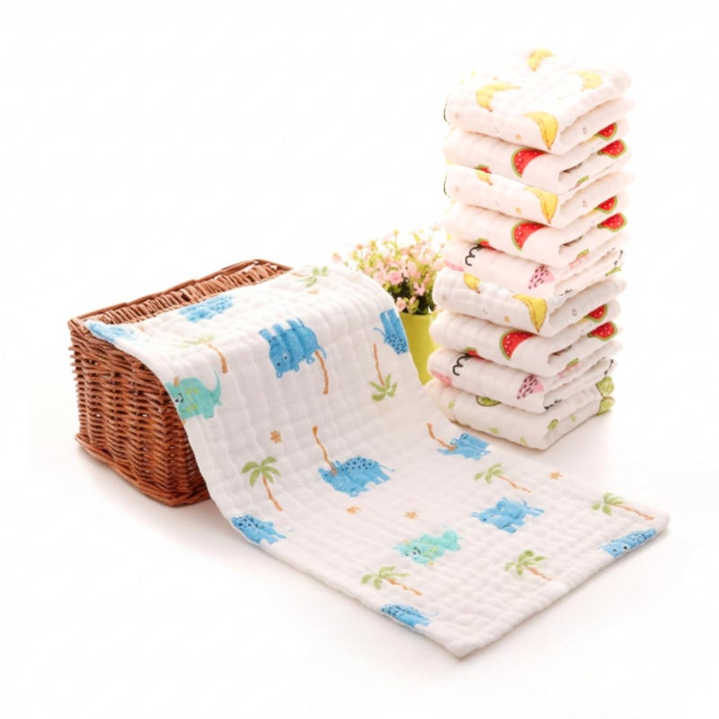 OBaby طقم مناشف تجشؤ من القطن الموسلين الفائق النعومة 6 طبقات 25 سم × 50 سم (عبوة من 10) | عالية الامتصاص وسريعة الجفاف لعمليات تسرب حديثي الولادة | أكثر من 20 طباعة مختلطة لطيفة | لطيفة على بشرة الطفل الحساسة - Image 1