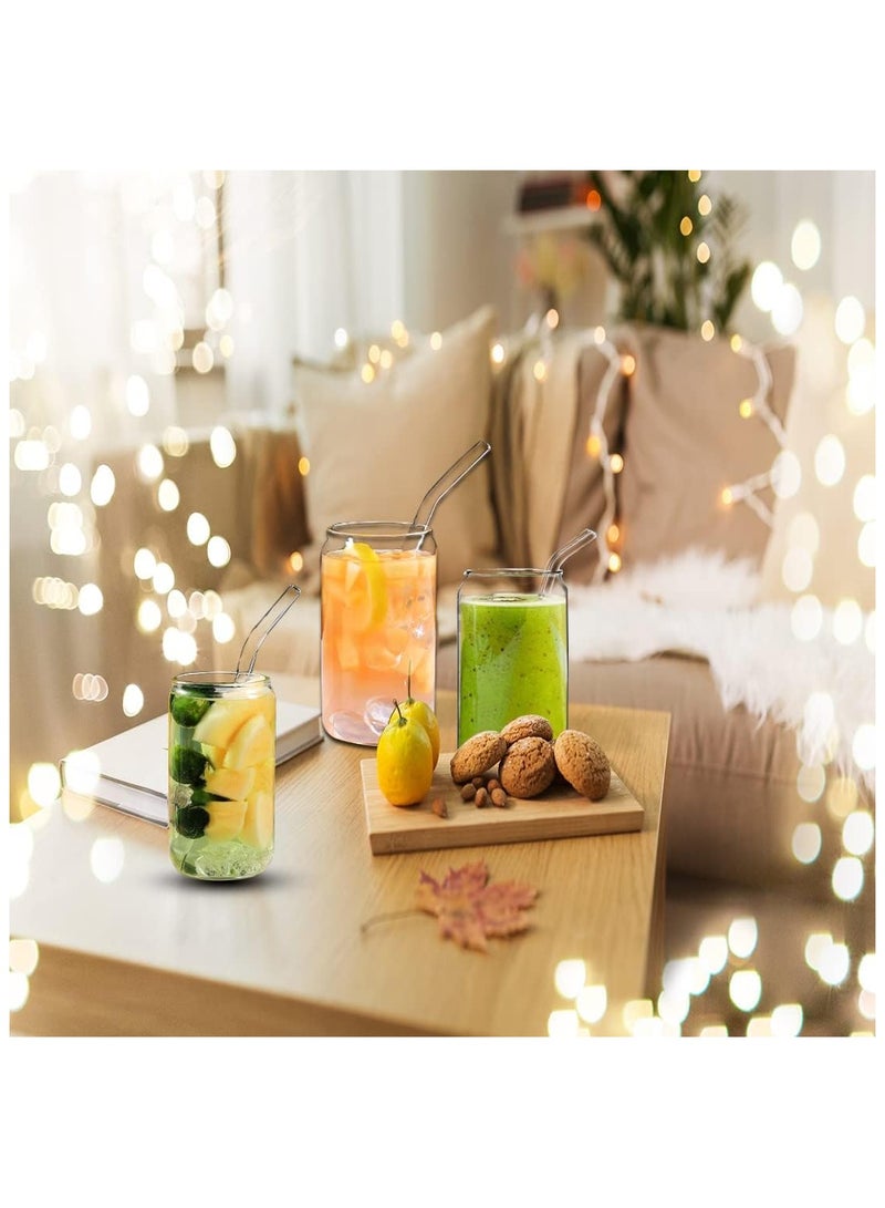 Drinking Glasses with Bamboo Lids and Glass Straw 4pcs Set - Can Shaped Glass Cups, Beer Glasses, Iced Coffee Glasses, Cute Tumbler Cup, Ideal for Cocktail, Whiskey, Gift  - Image 3