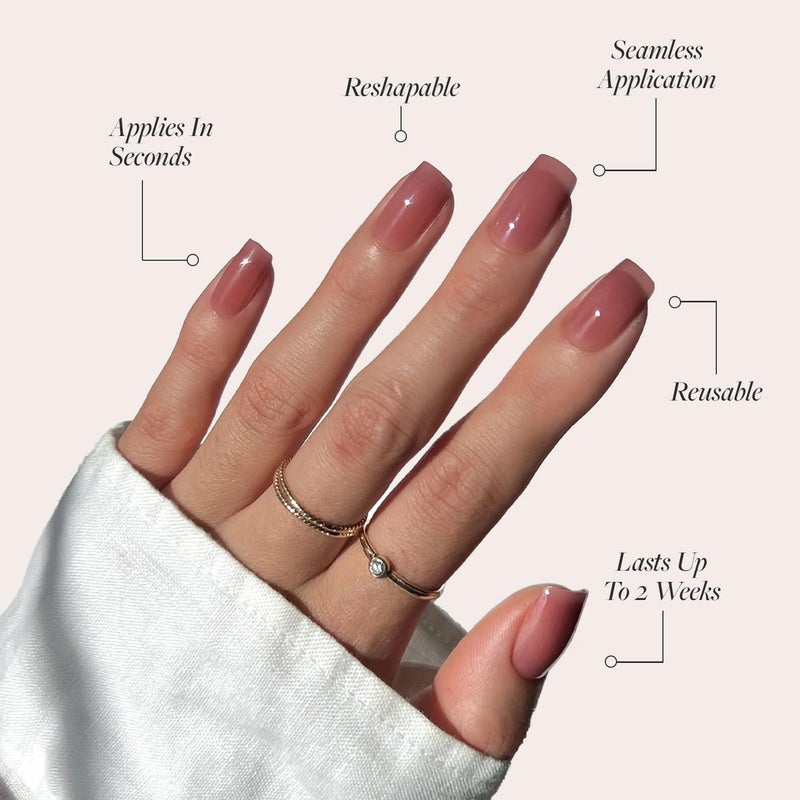 Glamnetic Leakproof sealed Press On Nails - Dusty Pink | Medium Square Fake Nails, Sheer Mauve Neutral, Salon Quality | 15 Sizes - 30 Nail Kit Gulf user preference oriented build - Image 3