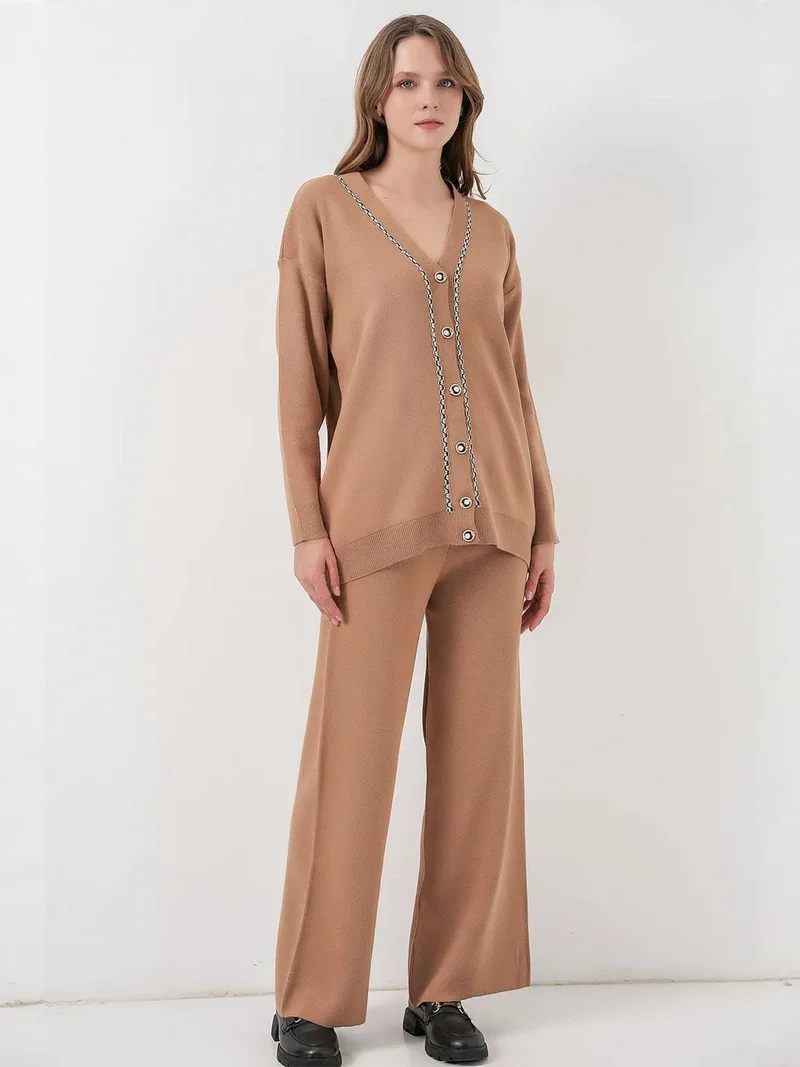 BIG DART BDART V-Neck Cardigan and Wide Leg Pants Set