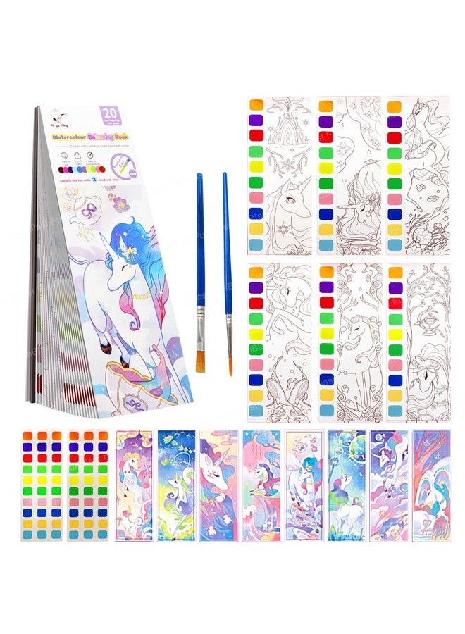 فنبلاست كتاب فن بلاست ماجيك ووتر للأطفال، 20 ورقة رسم يونيكورن للأطفال، كتاب تلوين مائي، 2 في 1 رسم ورسم مع فرشاة رسم، علامة مرجعية اصنعها بنفسك للأطفال (يونيكورن) - Image 1