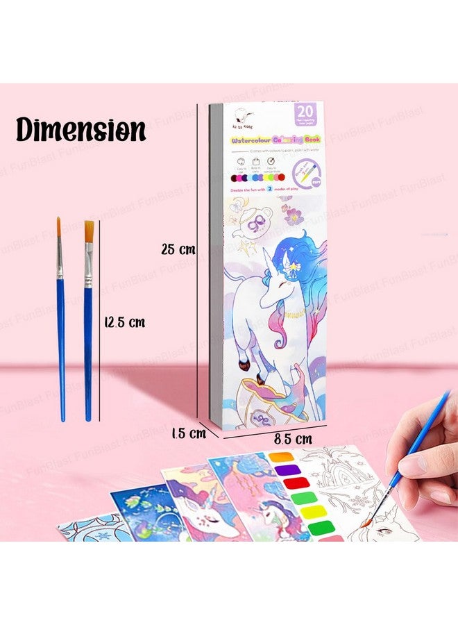 فنبلاست كتاب فن بلاست ماجيك ووتر للأطفال، 20 ورقة رسم يونيكورن للأطفال، كتاب تلوين مائي، 2 في 1 رسم ورسم مع فرشاة رسم، علامة مرجعية اصنعها بنفسك للأطفال (يونيكورن) - Image 2