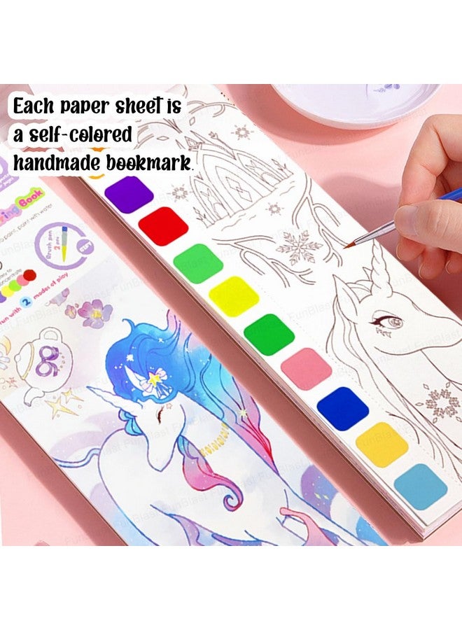 فنبلاست كتاب فن بلاست ماجيك ووتر للأطفال، 20 ورقة رسم يونيكورن للأطفال، كتاب تلوين مائي، 2 في 1 رسم ورسم مع فرشاة رسم، علامة مرجعية اصنعها بنفسك للأطفال (يونيكورن) - Image 4