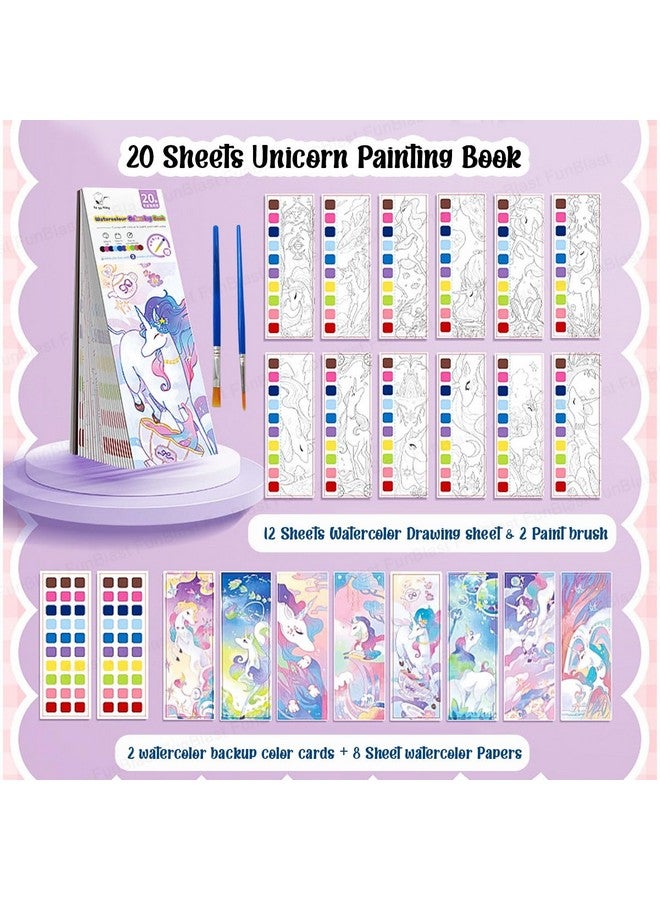 فنبلاست كتاب فن بلاست ماجيك ووتر للأطفال، 20 ورقة رسم يونيكورن للأطفال، كتاب تلوين مائي، 2 في 1 رسم ورسم مع فرشاة رسم، علامة مرجعية اصنعها بنفسك للأطفال (يونيكورن) - Image 5