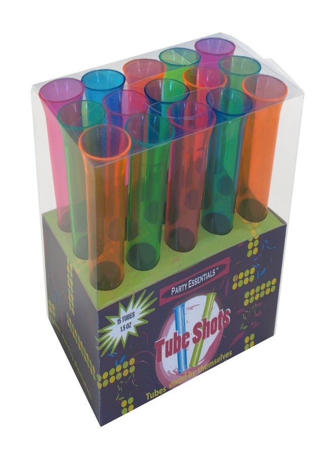 Party Essentials N1515 Brights Hard Plastic Tube Shot, 1.5 oz. Capacity, Assorted Neons Pink/Blue/Green/Orange (12 Packs of 15) - Image 5
